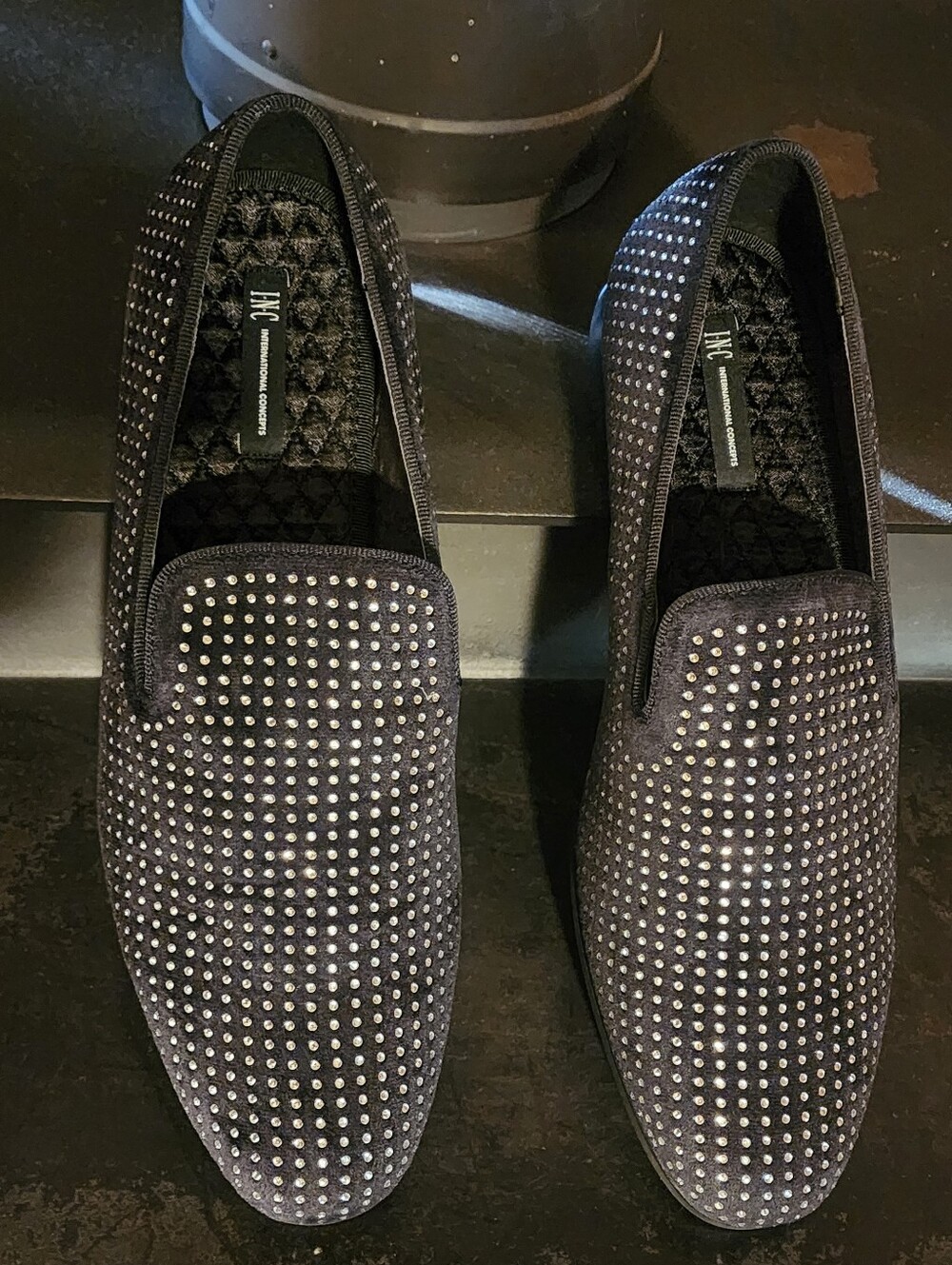 INC International Concepts Black Velvet Studded Slip-On Loafers